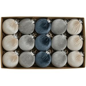 Brand New Luxe Velvet Christmas Ornaments 15 Pcs Blue Flocked Balls Shatterproof